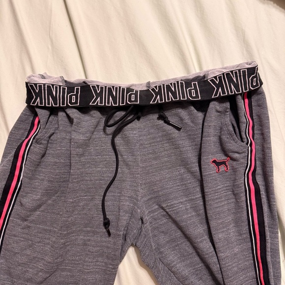 Victoria’s Secret PINK Gray Jogger Sweatpants L – Logo Waistband, Side Stripe - Picture 1 of 10